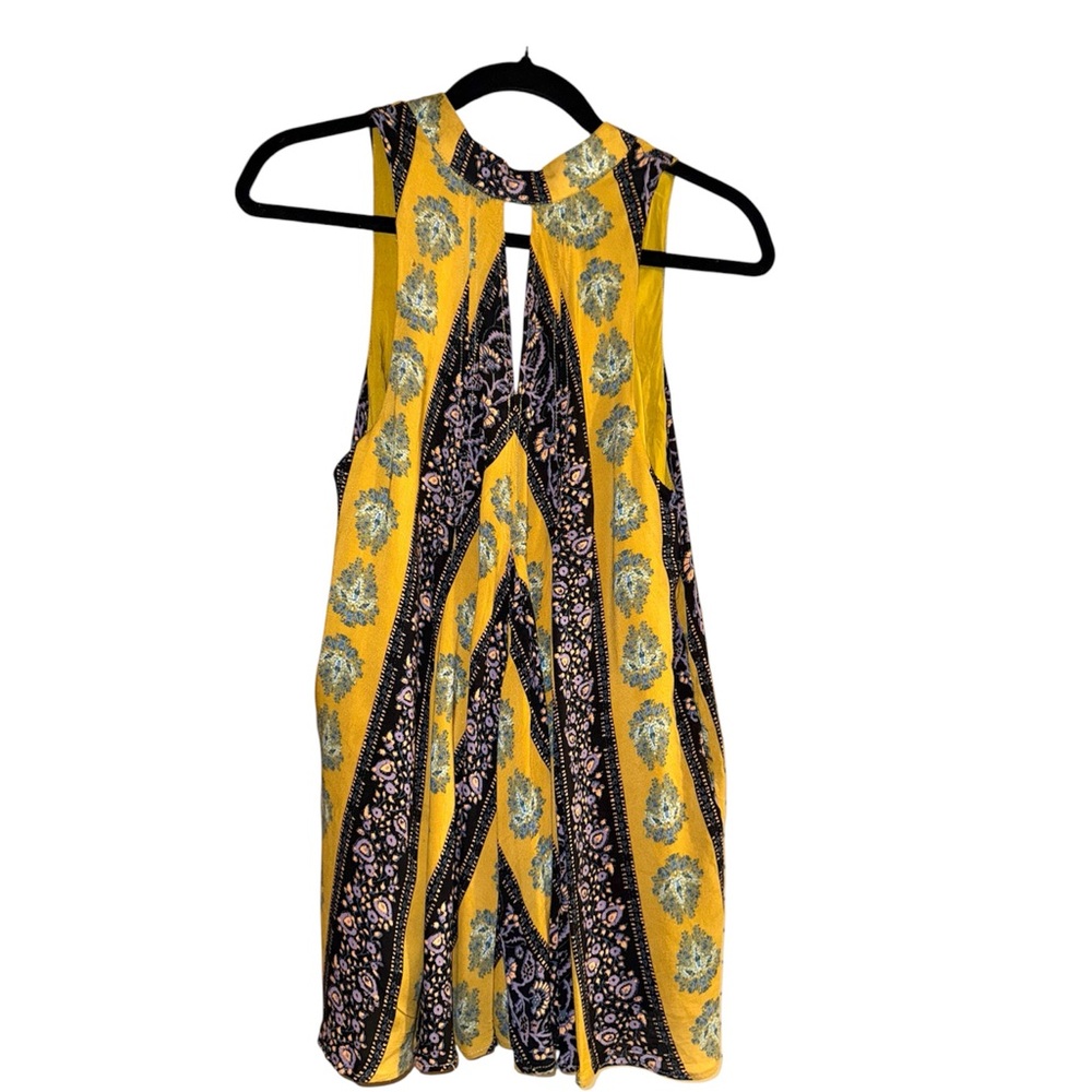 Free People keyhole Boho printed Mini Dress, rayon, ties in back! Festival dress